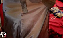 Wow, French amateur slut in purple satin panties and leather pants gives blowjob and rimming! 😜