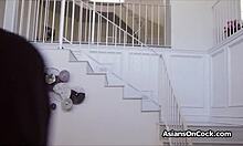 Asian coed loves her phone and sucking dicks?