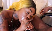 dumb slut aggressively sucks her stepdad's massive black cock