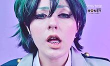 Midoriya Izuku, with her fake tits and juicy pussy, tries a new vibrator in costumes and cums hard on close-up.