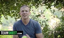 I watch my naughty stepsis Izzy Bell get a cumshot on her booty while she talks to stepdaddy, oh man!