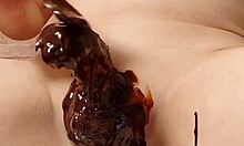 Japanese gay cooks chocolate banana.