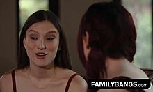 Cute pigtailed redhead teen tribs with stepsister Izzy Lush Sabina Rouge on Familybangs