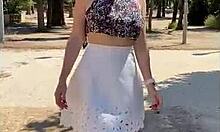 naughty milf flashing big tits in spain outdoors