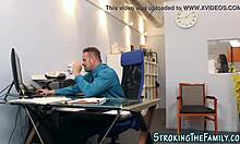 Little teen stepdaughter gives handjob to father-in-law