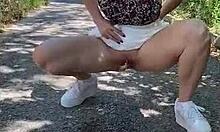 naughty milf flashing big tits in spain outdoors