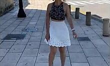 naughty milf flashing big tits in spain outdoors