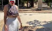 naughty milf flashing big tits in spain outdoors