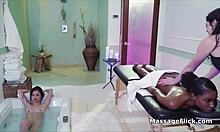 interracial threesome getting steamy with pussy massage at spa