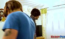 leeds geek scores big as inked brit gobbles his cock for first time