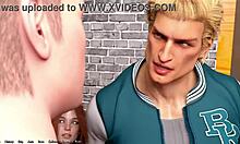 Helping hot redhead president with huge tits and big cock in game.