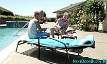 Gay Athlete with Muscular Build Gets Cum on Face in Outdoor High-Definition Blowjob Scene