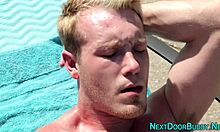 Gay Athlete with Muscular Build Gets Cum on Face in Outdoor High-Definition Blowjob Scene