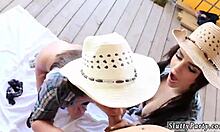 Teen Fucks Best Boss’s Farm Girls in Wild Outdoor Ranch Party Threesome