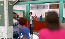 Helping hot redhead president with huge tits and big cock in game.