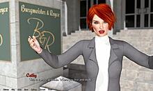 Helping hot redhead president with huge tits and big cock in game.