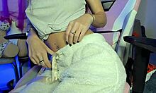 Long-haired redhead uses vibrator in dorm room