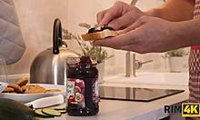 Rim4k seductive brunette loves using her tongue in her mans butt