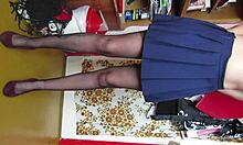 custom leg show video with skirt, shoes, and stockings