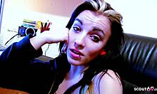 Cute latina Lou Charmelle discovers her own anal sex video from the massage parlor