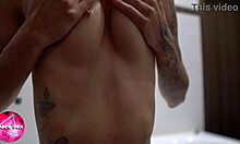 Girl Plays with Her Boobs in Close-Up Solo