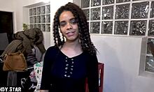 Submissive ebony teen swallows neighbor's cum