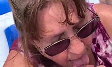 Amazing outdoor blowjob featuring big natural tits and cumshot!