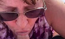 Amazing outdoor blowjob featuring big natural tits and cumshot!