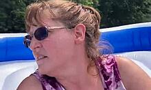 Amazing outdoor blowjob featuring big natural tits and cumshot!