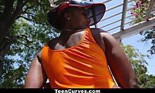 Ebony Babe Bounces Ass On Big Cock Outdoors