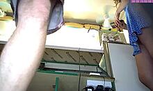 Sexy Blonde Step Sister Flashes Panties Upskirt At Work Voyeur Camera