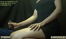 asian couple plays with monster cock close-up at home