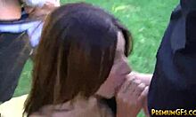 tiny trisha blowbang with 5 big dicks