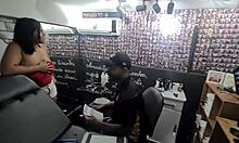 Nicoly Mattos gets intense tattoo on her pussy backstage