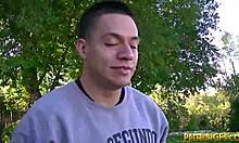 tiny trisha blowbang with 5 big dicks