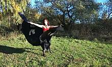 leylakh's outdoor dance in lingerie and bikini, showing off natural tits in public