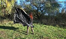 leylakh's outdoor dance in lingerie and bikini, showing off natural tits in public