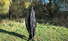 leylakh's outdoor dance in lingerie and bikini, showing off natural tits in public