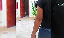 Latina pays debt by letting cousin pound her hairy pussy on street.