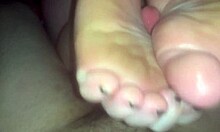 kitten giving daddy a wild footjob with passion