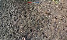 brunette amateur masturbates under a bridge in anime style