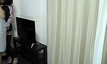 Young couple has sex in living room before school.