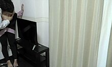 Young couple has sex in living room before school.