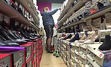 Chubby Russian Legs in Nylon Try Heels at Public Store. Foot Fetish with Big Gorgeous Ass!