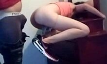 the crazy redhead gets fucked bareback on the dresser like a slut