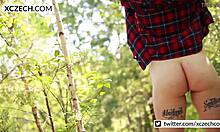 A chubby country girl teases by showing her boobs and pussy.