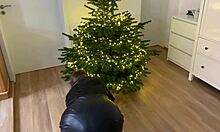 Mother-in-Law in Nylon Heels Masturbates, I Cum on Her Fat Ass by Christmas Tree