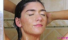 Cute brunette turns shower into lesbian sensual scene with milf!