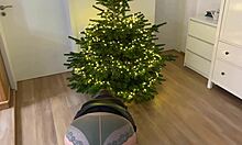 Mother-in-Law in Nylon Heels Masturbates, I Cum on Her Fat Ass by Christmas Tree