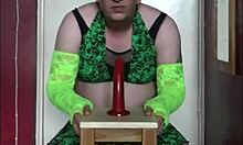 Bouncing Up And Down On Dildo Insertion